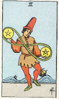 Two of Pentacles from The Rider Tarot Deck